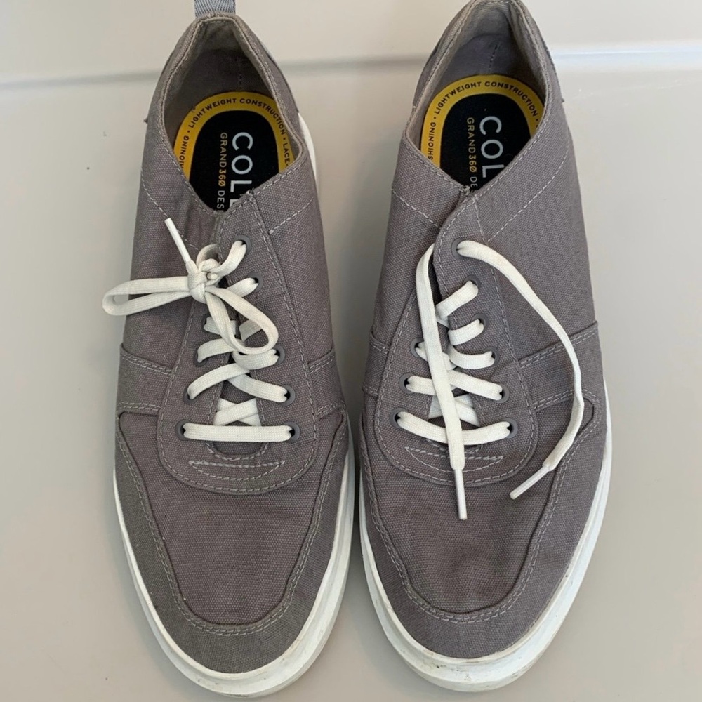 Cole Haan Gray Canvas Lace-Up Sneakers with White Soles